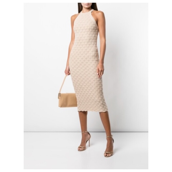 ALICE + OLIVIA Lulu crochet-knit halterneck midi dress in Sand - Picture 3 of 3